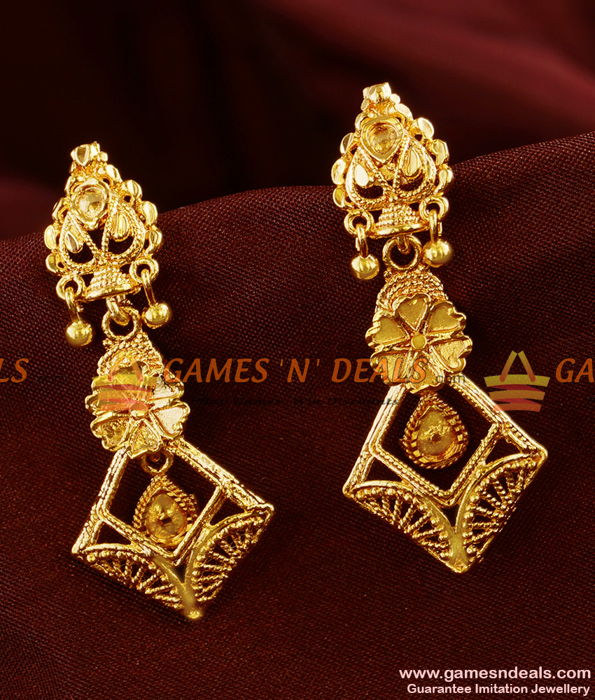 Er364 South Indian Long Gold Like Traditional Earrings Online