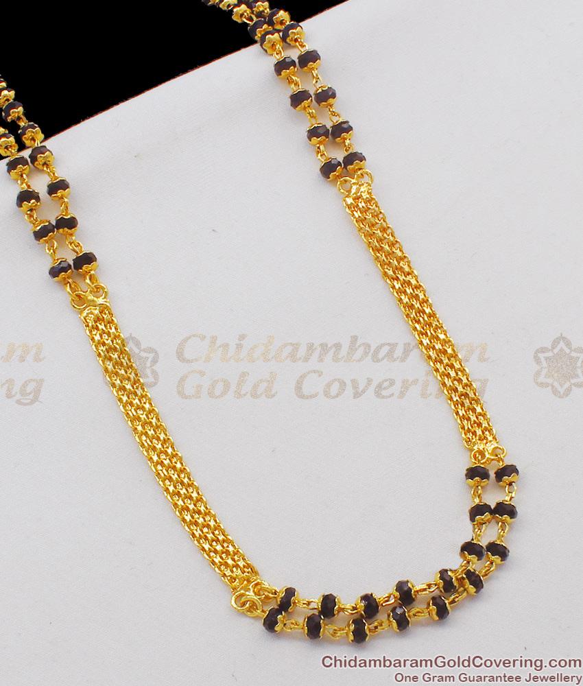 CCRY11 - 24 Inches Double Line Gold Plated Jewelry With Black Crystal Ball Retta vadam Mangalsutra