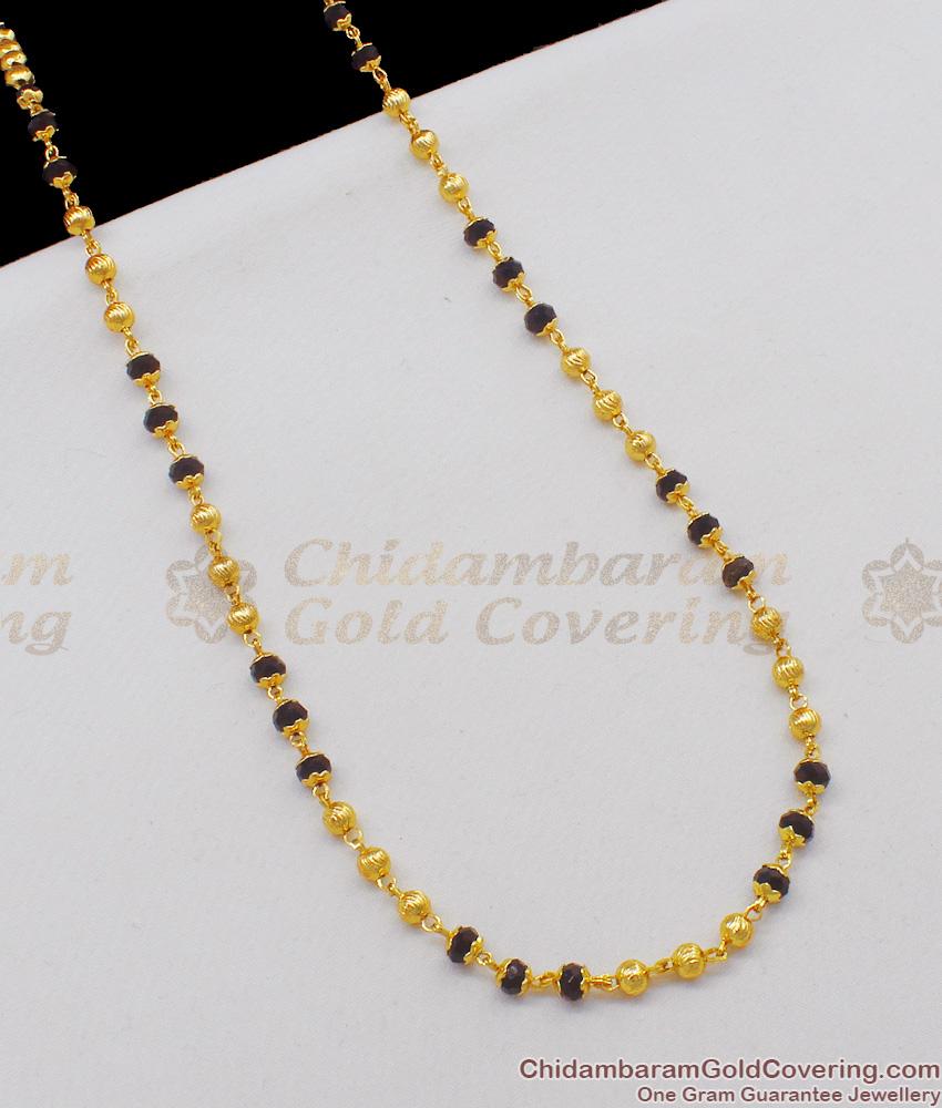 CCRY12 - Gold Beads Black Crystal Ball Design Chain For Ladies Daily Use