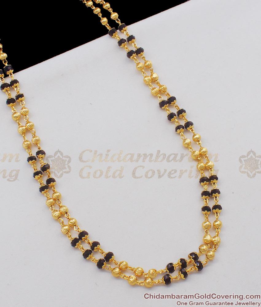 CCRY15 - 24 Inches Double Line One Gram Gold Chain With Black Crystal Ball Retta Vadam