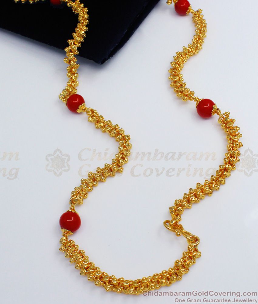 CDAS21-LG Ruby Beads Gold Plated Long Chain Designs For Womens