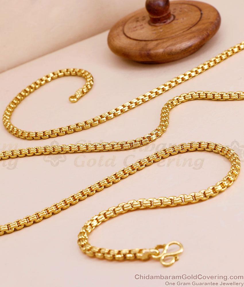 CGLM127-Lg 30 Inch Long Classic Grooved Box Link Gold Plated Daily Wear Chain For Men & Women CGLM127-Lg 30 Inch Long Classic Grooved Box Link Gold Plated Daily Wear Chain For Men & Women