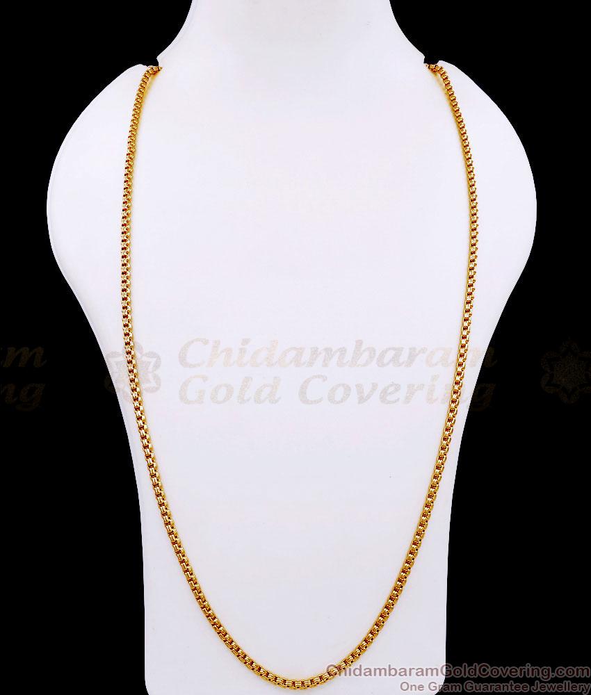 CGLM127-Lg 30 Inch Long Classic Grooved Box Link Gold Plated Daily Wear Chain For Men & Women CGLM127-Lg 30 Inch Long Classic Grooved Box Link Gold Plated Daily Wear Chain For Men & Women