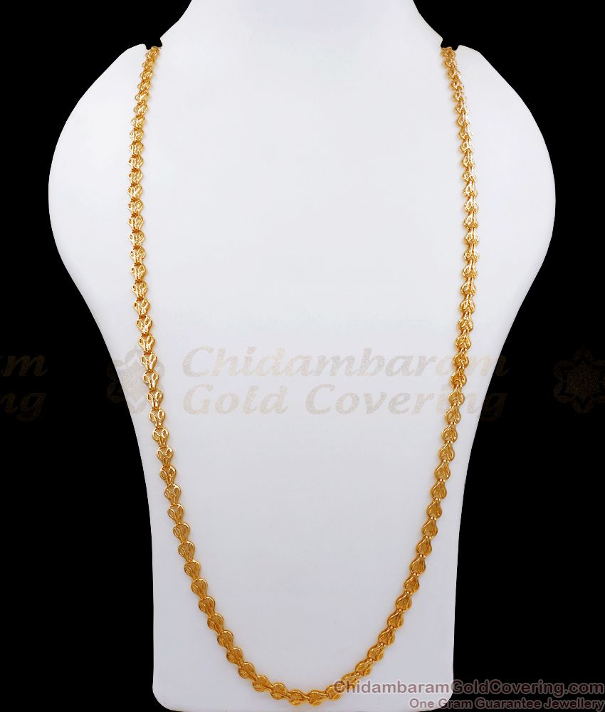 CGLM82-LG 30 Inch Long Leaf Pattern Gold Plated Chain Bridal And Daily Wear