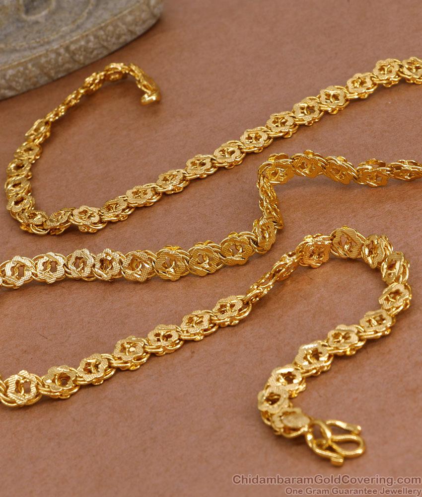 CHRT100 Beautiful Flower Design Thick Micro Gold Plated Chain For Marriage Function