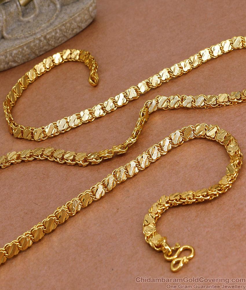 CHRT102-Lg 30 Inch Long Pure Gold Tone Floral Design Square Chain Design Online