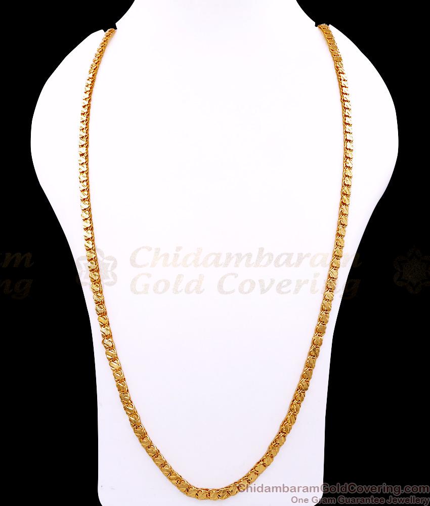CHRT102-Lg 30 Inch Long Pure Gold Tone Floral Design Square Chain Design Online