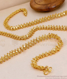 CHRT49-LG - 30 Inches Long Textured Heart Link Gold Plated Daily Wear Chain Design