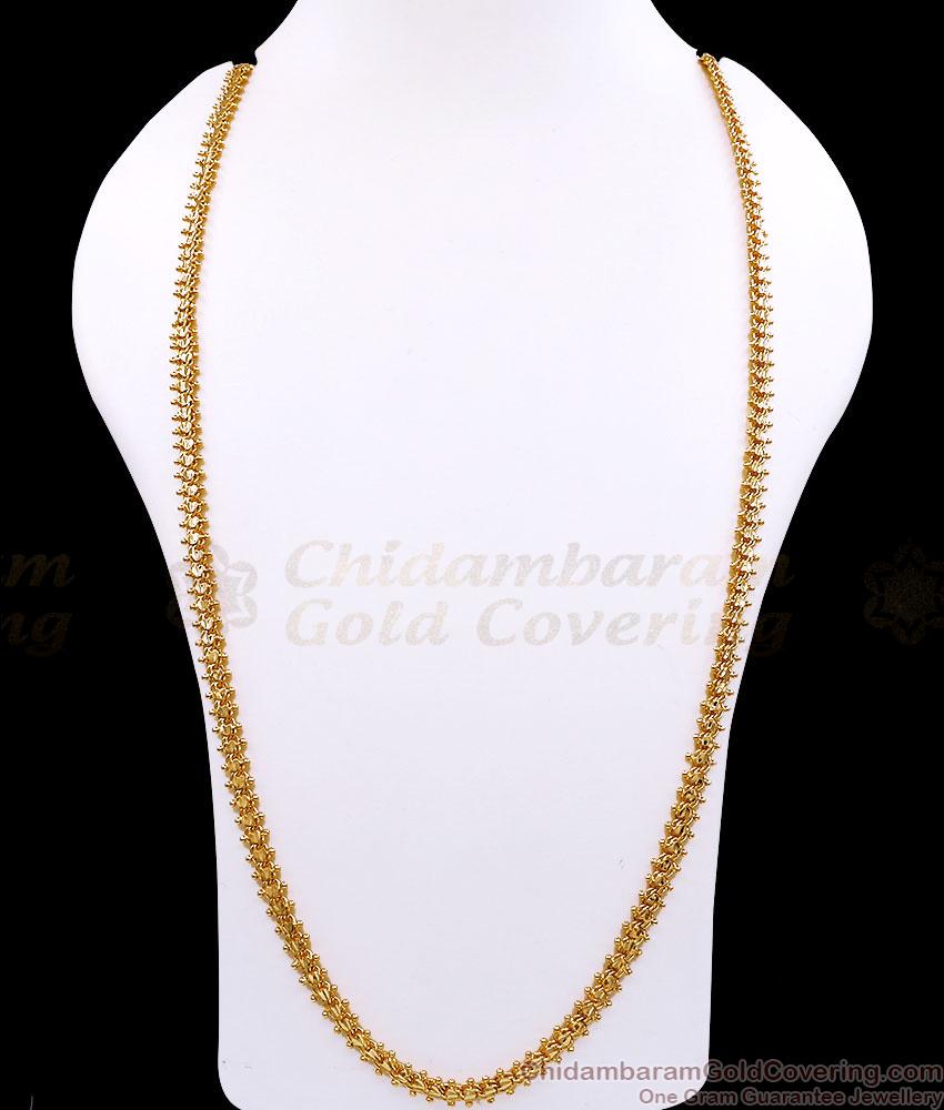 CHRT49-LG - 30 Inches Long Textured Heart Link Gold Plated Daily Wear Chain Design CHRT49-LG - 30 Inches Long Textured Heart Link Gold Plated Daily Wear Chain Design