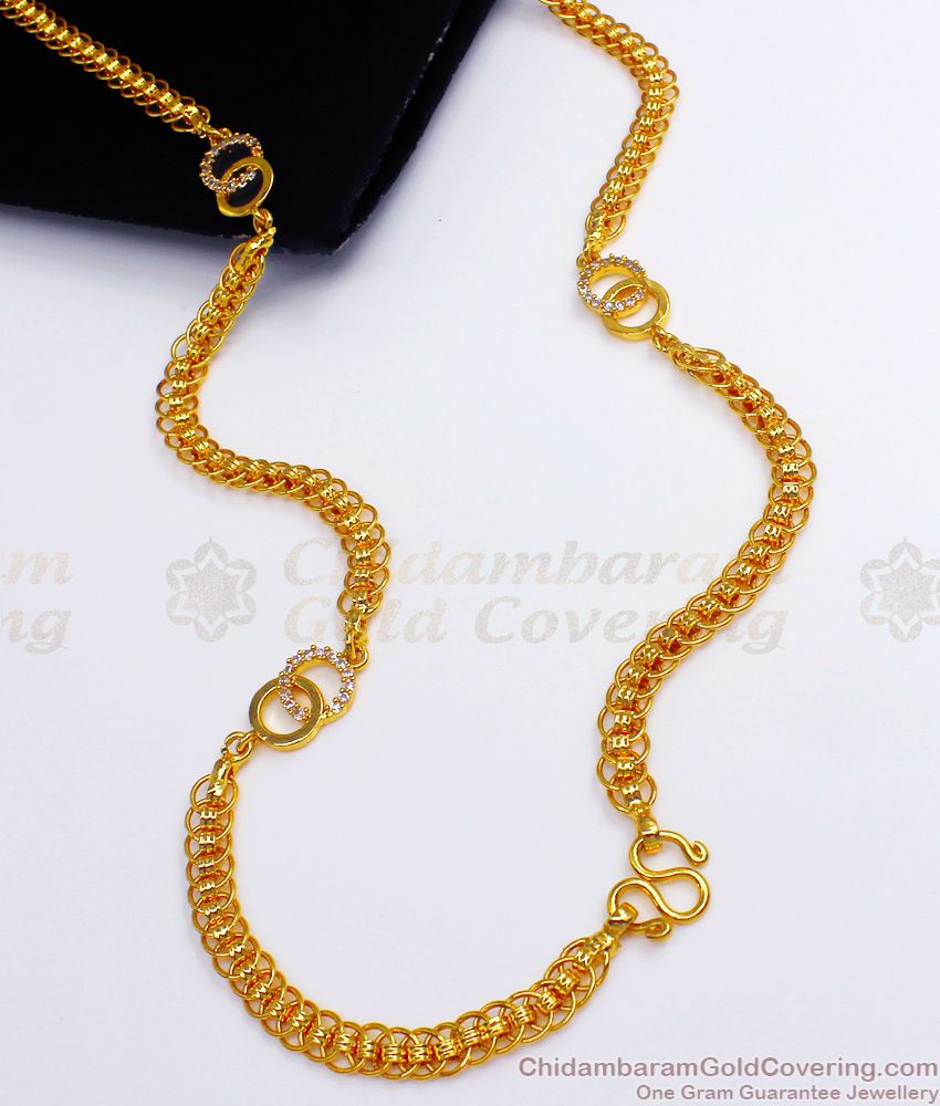 CHRT52 AD White Stone Ring Design Gold Long Chain For Women