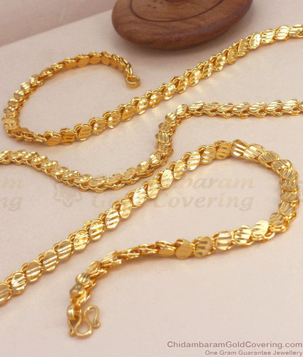 CHRT75-LG 30 inches Long Gold Plated Chain Oval Strips Designs  Traditional Collections