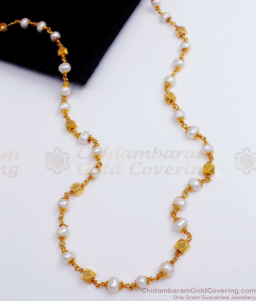 CKMN100 White Pearls Gold Long Chain Shop Online Collections