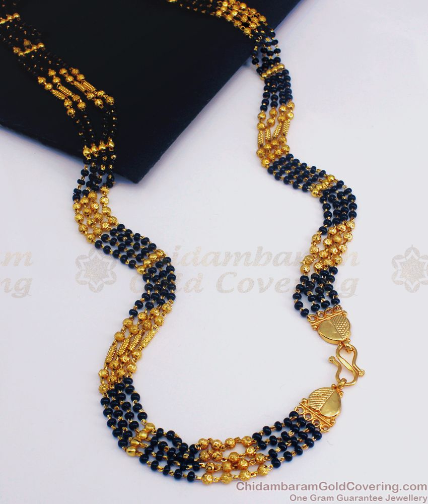 CKMN105-LG  Four Layer Long Gold Chain Black Pearls Shop Online