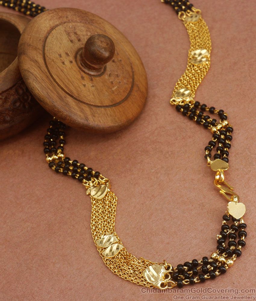 CKMN108 Attractive Black Pellets 3 Line Gold Plated Chain Traditional Collections