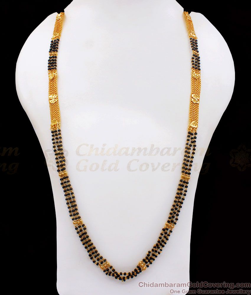 CKMN108 Attractive Black Pellets 3 Line Gold Plated Chain Traditional Collections