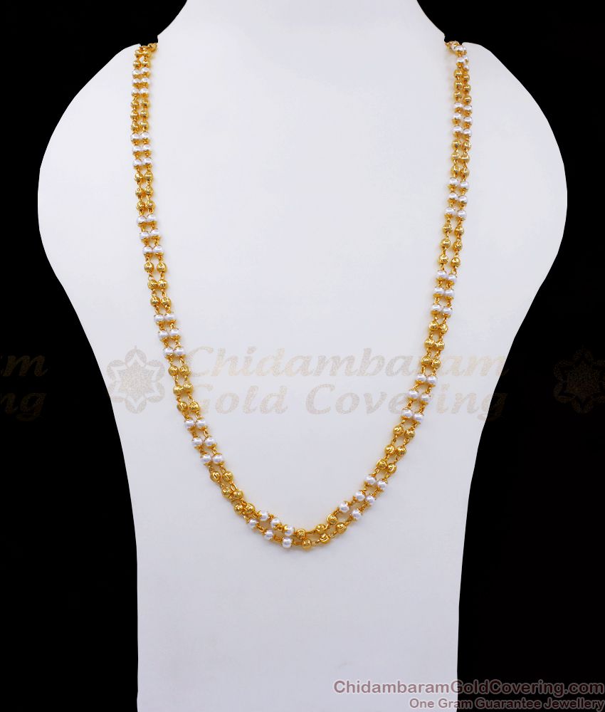 CKMN109 Double Line White Pearl Ball One Gram Gold Chain For Ladies
