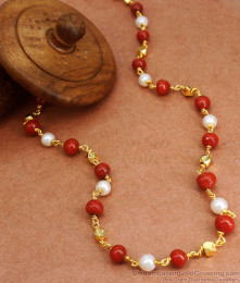 CKMN113 One Gram Gold Chain Ruby White Mani Malai Collections CKMN113 One Gram Gold Chain Ruby White Mani Malai Collections