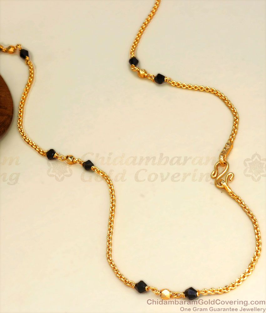CKMN114 Thin Gold Plated Karugamani Chain Black Beads Collections