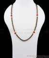 CKMN115 Thick Black Beaded Ruby Coral Stone Chain Gold Plated Pattern