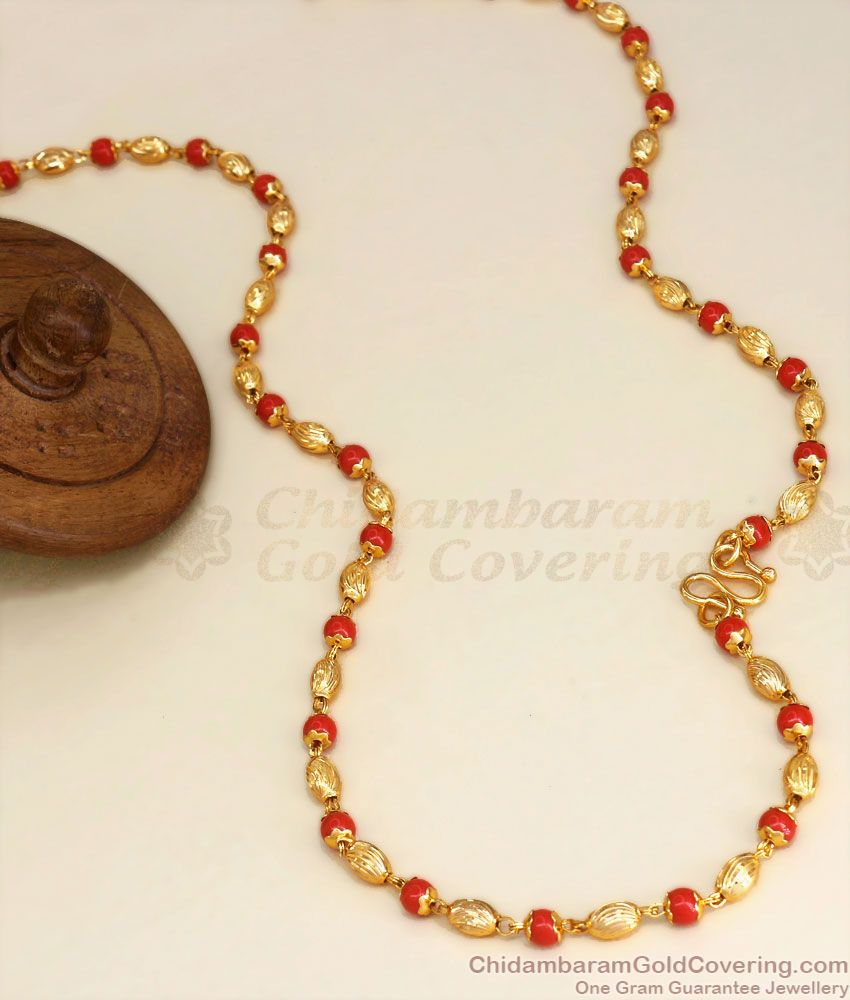 CKMN116 Red Pavalam Stone Gold Imitation Chain Shop Online