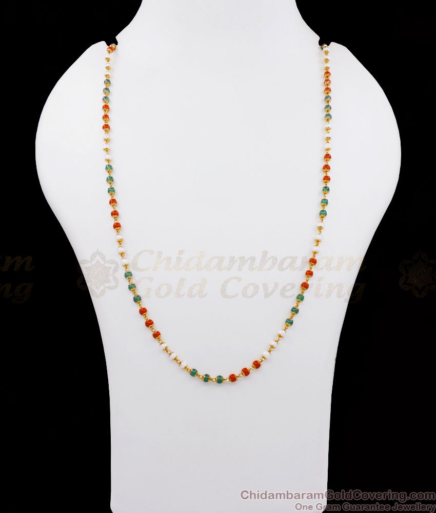 CKMN117 Unisex Multi Coral Stone Gold Plated Chain Daily Wear Collections
