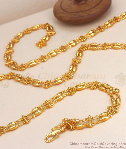 CKMN120-LG 30 Inch Long New Fashion Design Double Layer Gold Long Chain  Party Wear