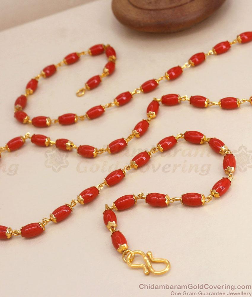 CKMN125 - Traditional Red Coral Stone Gold Plated Chain Shop Online