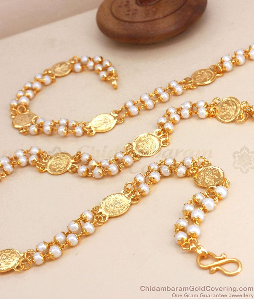 CKMN127 Traditional Double Layer Lakshmi Coin Chain White Pearls Shop Online