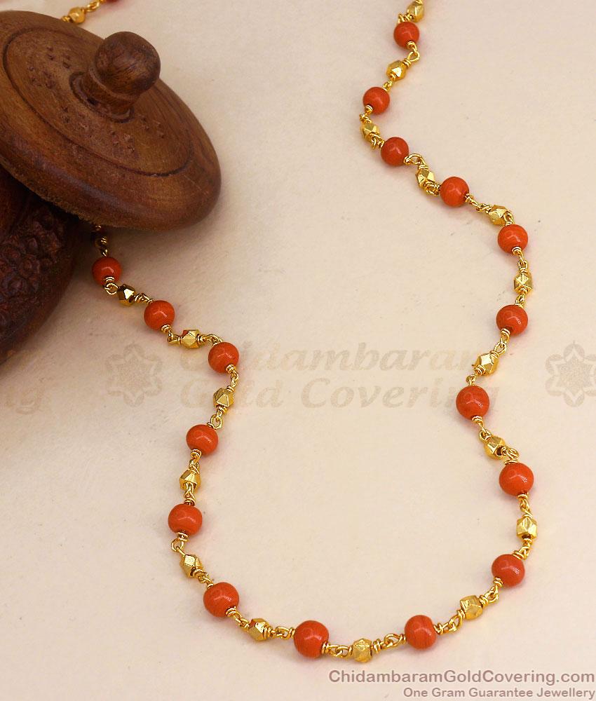 CKMN131 Traditional Red Coral Beads Gold Plated Chain For Daily Wear CKMN131 Traditional Red Coral Beads Gold Plated Chain For Daily Wear