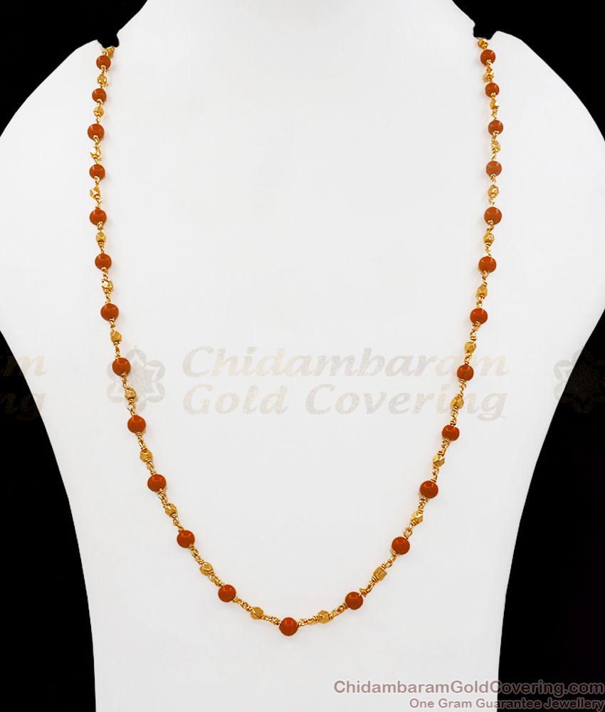 CKMN131 Traditional Red Coral Beads Gold Plated Chain For Daily Wear CKMN131 Traditional Red Coral Beads Gold Plated Chain For Daily Wear