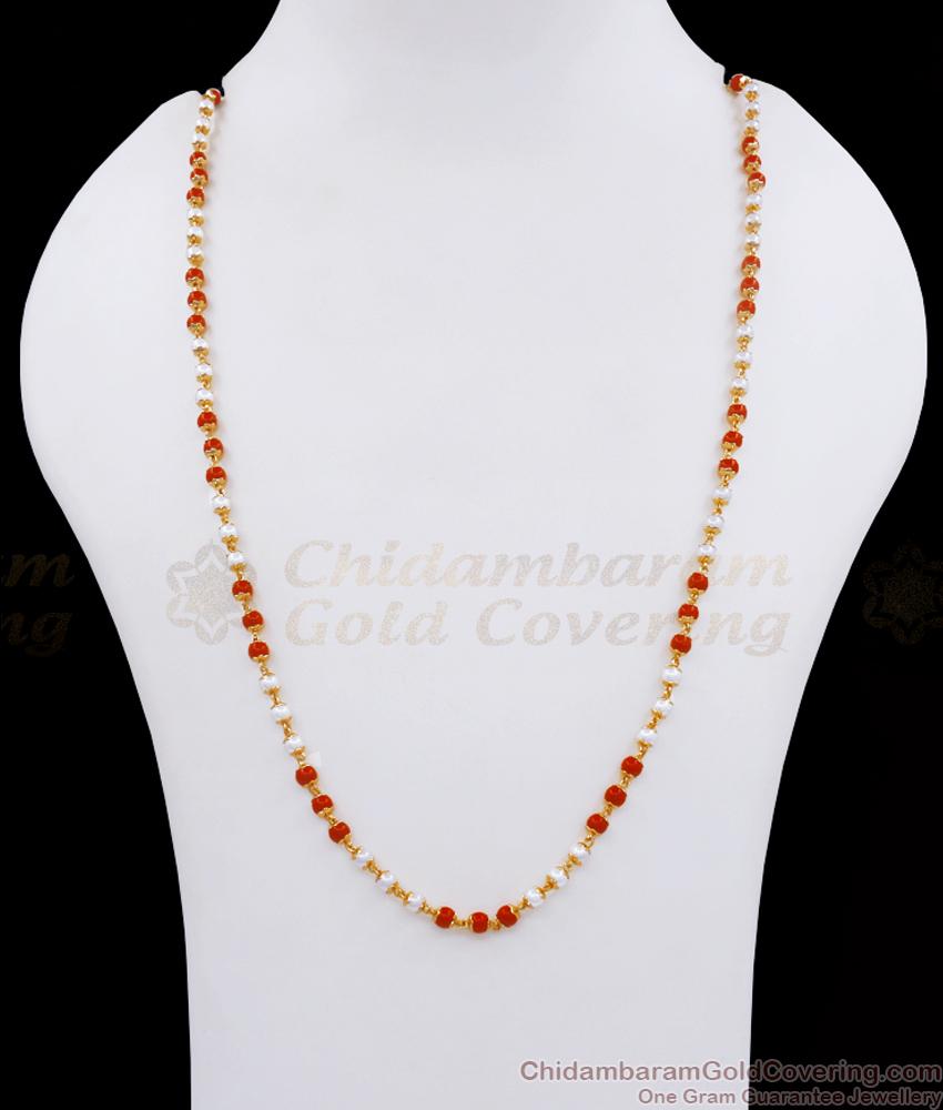 CKMN132 Real One Gram Gold Red White Coral Stone Chain Shop Online