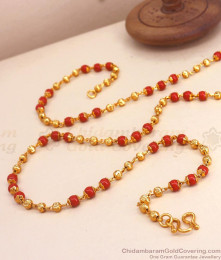 CKMN133-Lg Inch Long Traditional Red Coral Stone Gold Beaded Chain Shop Online CKMN133-Lg Inch Long Traditional Red Coral Stone Gold Beaded Chain Shop Online