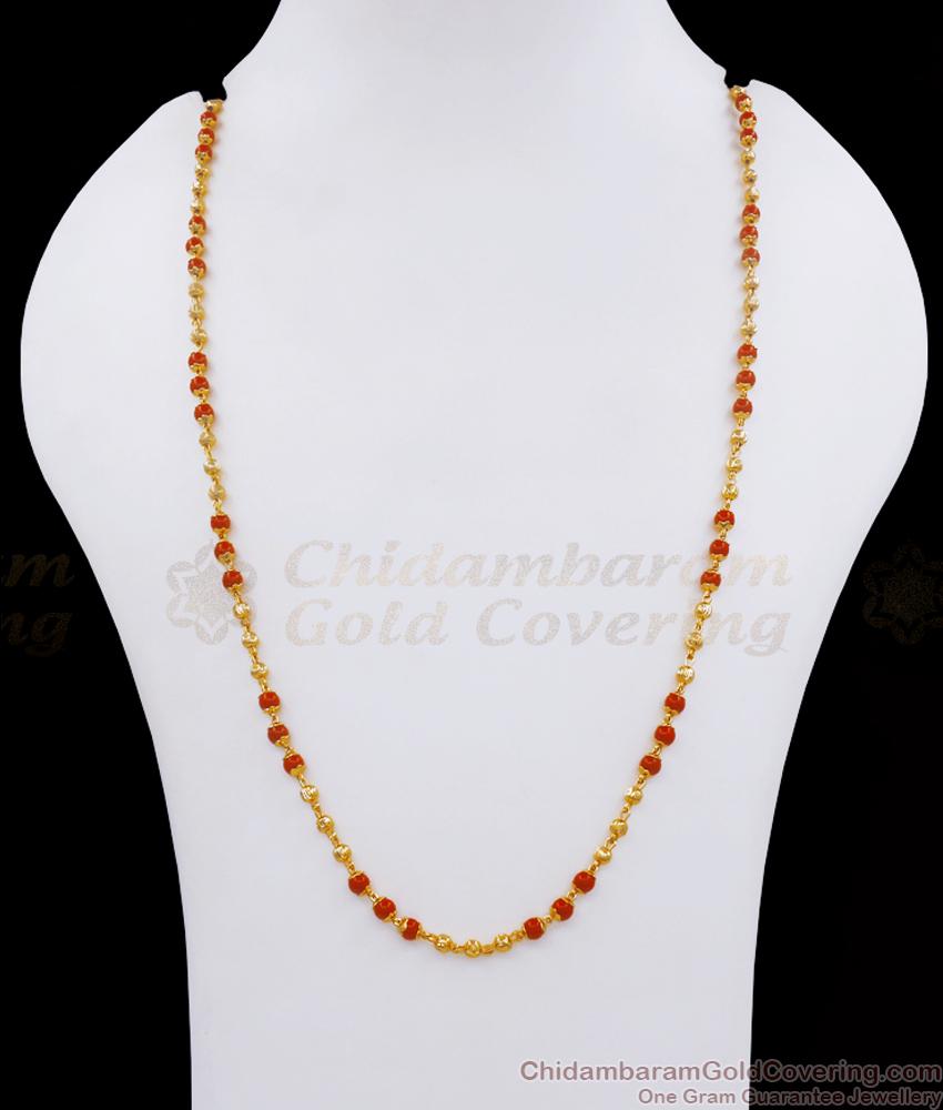 CKMN133 Traditional Red Coral Stone Gold Beaded Chain Shop Online