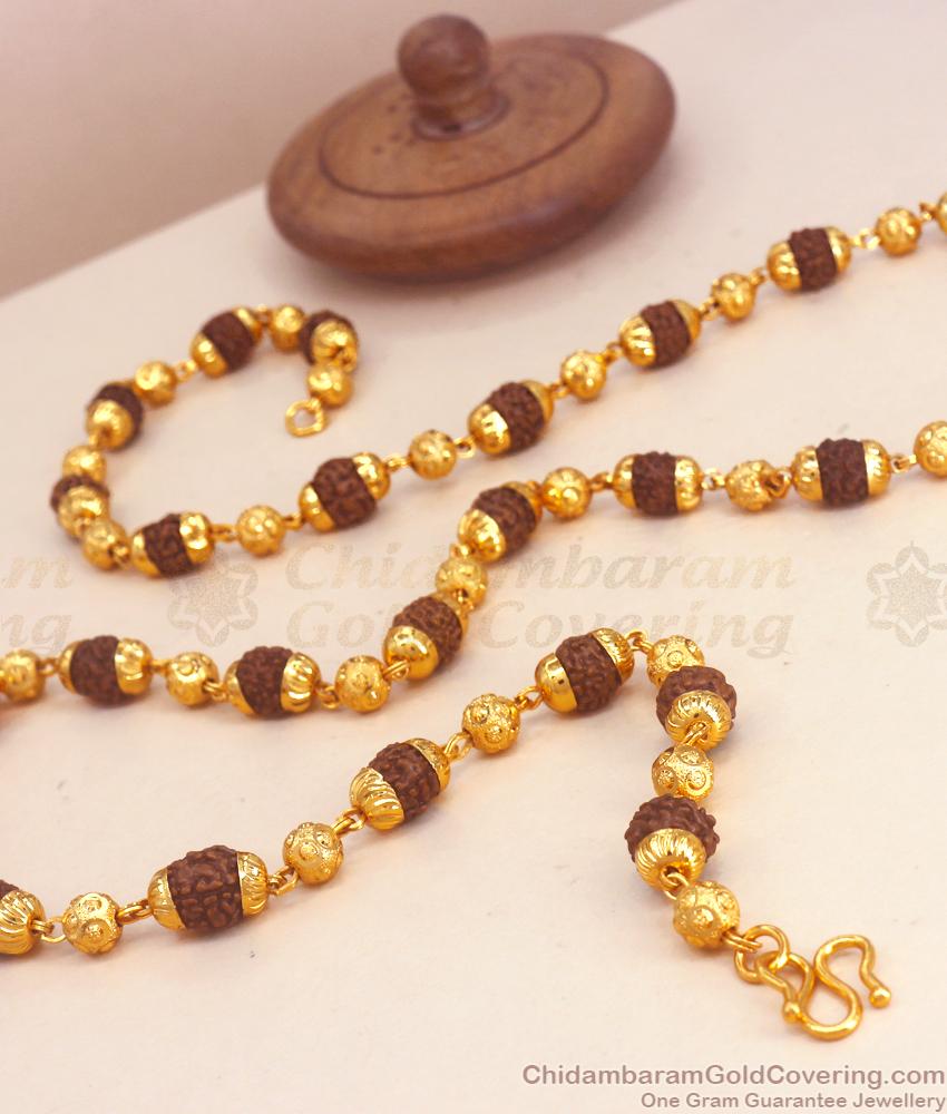 CKMN140 Traditional Real Rudhraksha Malai Gold Beaded Chain Shop Online
