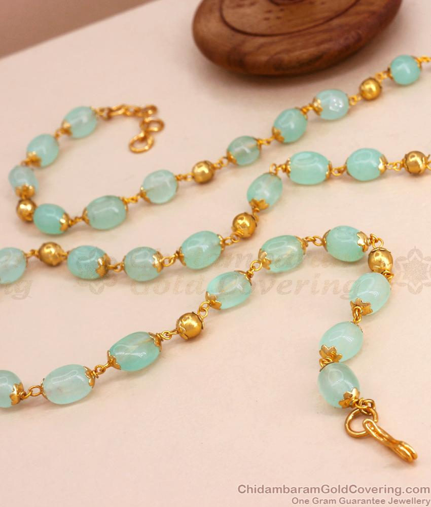 CKMN144 Premium Aqua Blue Stone Gold Imitation Chain Collections