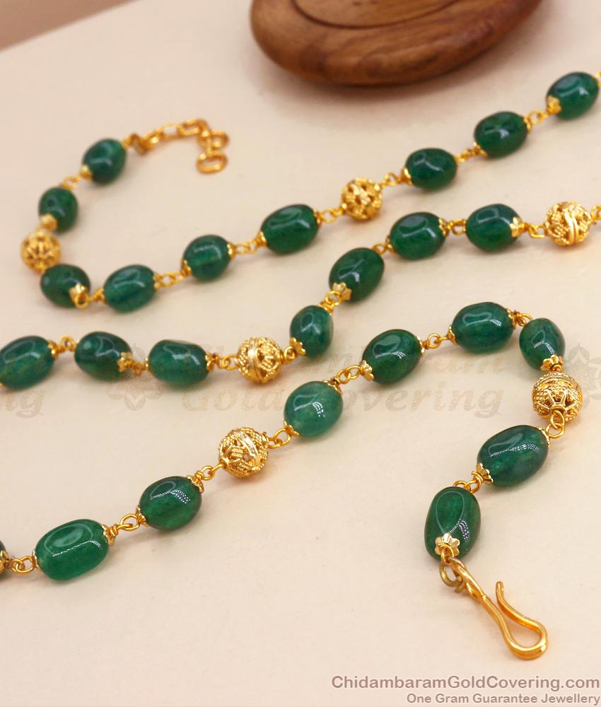 CKMN145 Premium Hydro Crystal Pure Emerald Stone Gold Plated Chain Hyderabad Designs