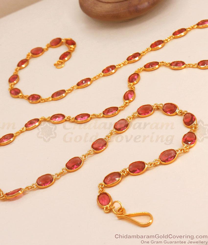 CKMN150 Real Ruby Kemp Crystal Stone Gold Chain Party Wear Collections