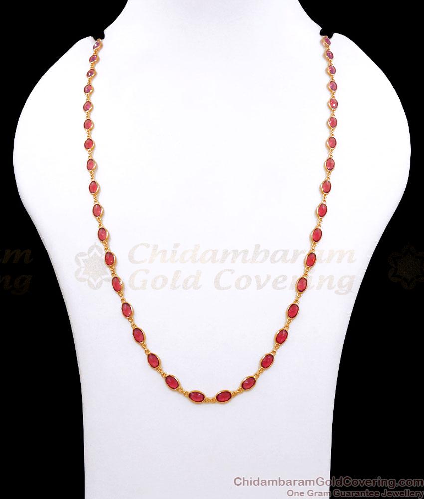 CKMN150 Real Ruby Kemp Crystal Stone Gold Chain Party Wear Collections