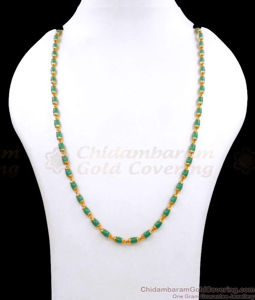 CKMN152 Unique Handmade Gold Chain Light Green Beads Pattern