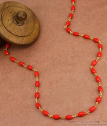 CKMN168 Red Coral Beads 1 Gram Gold Chain For Women