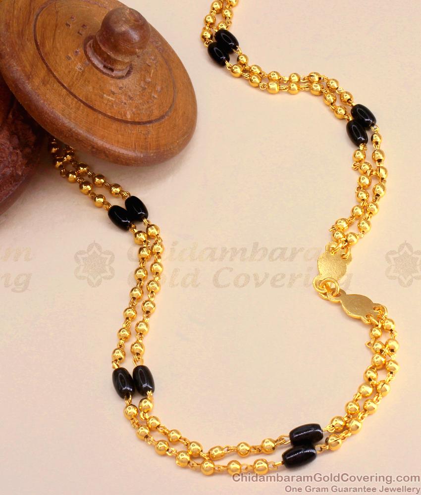CKMN171-Lg 30 Inch Long First Quality 2 Line Golden Beads Maalai With Black Crystals