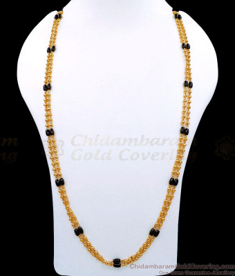 CKMN171-Lg 30 Inch Long First Quality 2 Line Golden Beads Maalai With Black Crystals