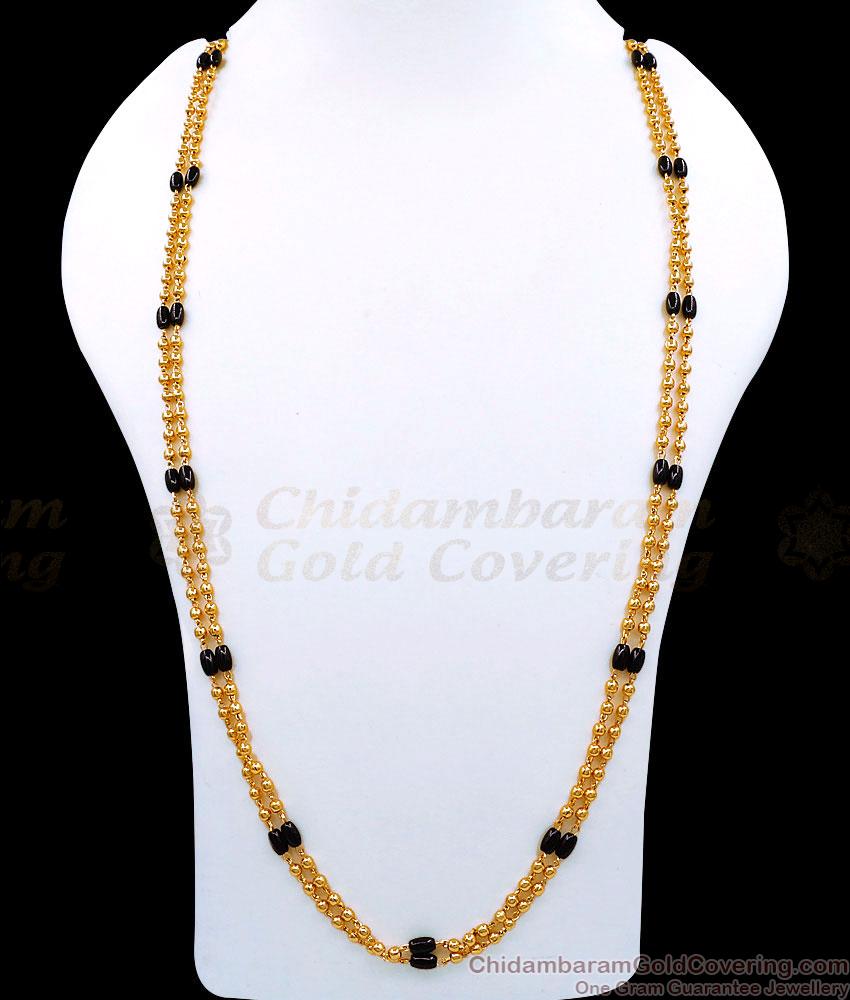 CKMN171-Lg 30 Inch Long First Quality 2 Line Golden Beads Maalai With Black Crystals