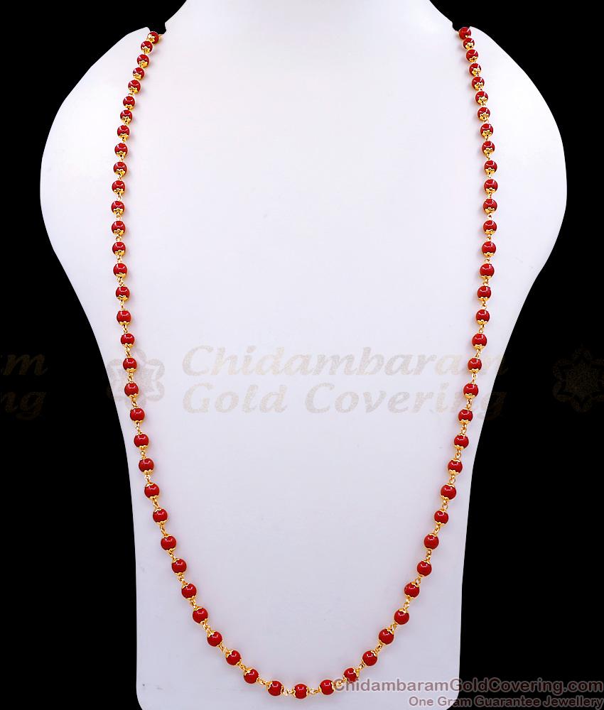 CKMN179-LG - 30 inches Long Traditional Red Coral Beads Gold Plated Chain At Affordable Price CKMN179-LG - 30 inches Long Traditional Red Coral Beads Gold Plated Chain At Affordable Price