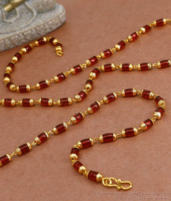 CKMN183 Buy Traditional Ruby Stone Beads Gold Chain Collections Online