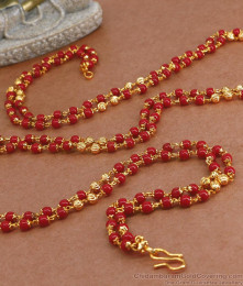 CKMN185-Lg 30 inch Long Latest One Gram Gold Red Coral Beads Chain 2 Line Design