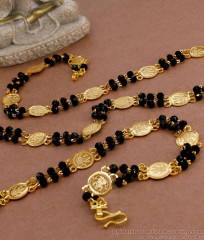 CKMN191 Traditional Lakshmi Coin Black Beads Double Line Gold Chain