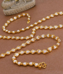 CKMN194-Lg 30 Inch Long Gold Finish Heart Shaped Pearl Chain For Womens