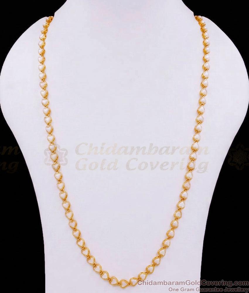 CKMN194 Gold Finish Heart Shaped Pearl Chain For Womens CKMN194 Gold Finish Heart Shaped Pearl Chain For Womens