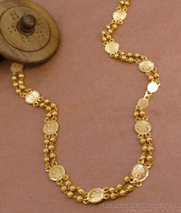 CKMN198 Latest Lakshmi Coin 2 Line Gold Chain Beaded Design
